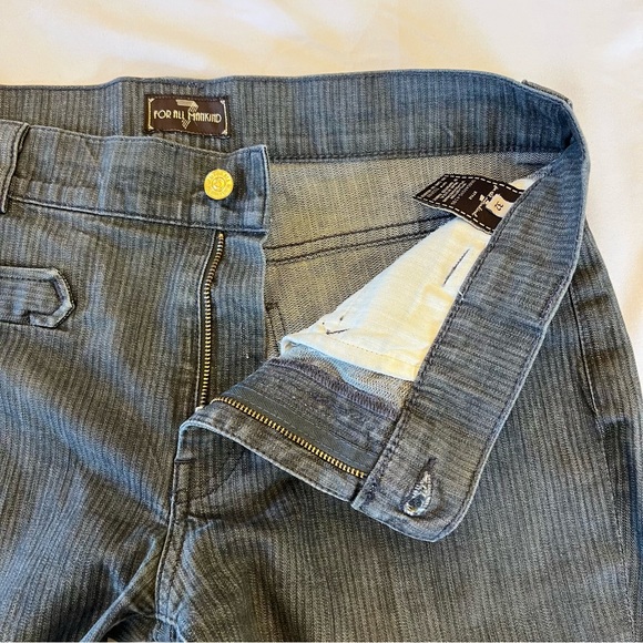 7 for All Mankind Gray Striped Flare High Rise Stretch Trouser Denim Jean SZ 32 - Picture 9 of 14